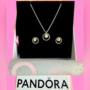 Original Treated Pandora Pearl And Pave Necklace And Earring Set.
